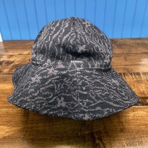 Kangol blue floppy fabric black print hat